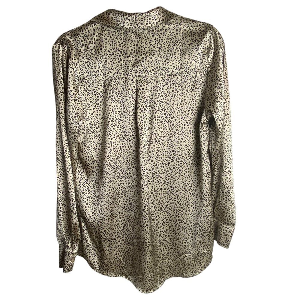 Japna Size L Silky Button Down Blouse Top Leopard Animal Print Neutral Mobwife - Picture 3 of 5